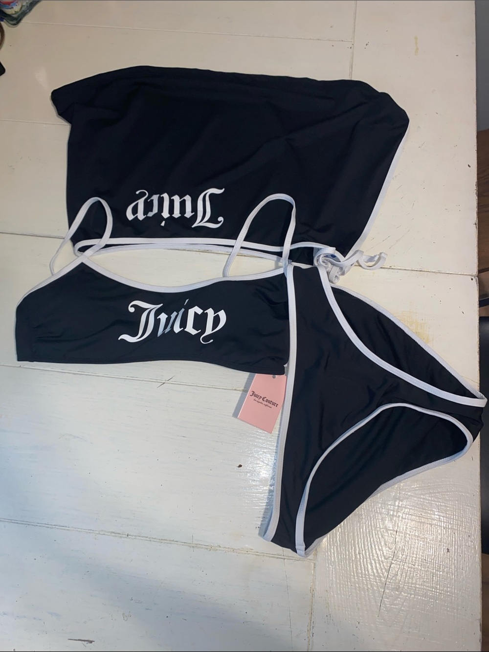 Brand new Juicy Couture Black with White Trim Logo Bikini